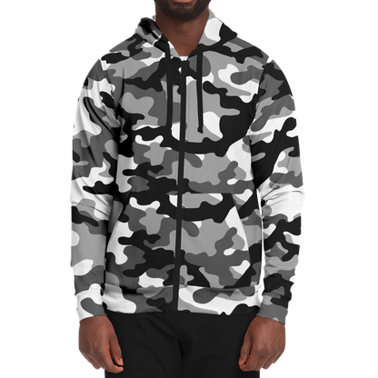 Zip-Up Hoodie | Gray, Black & White Camouflage