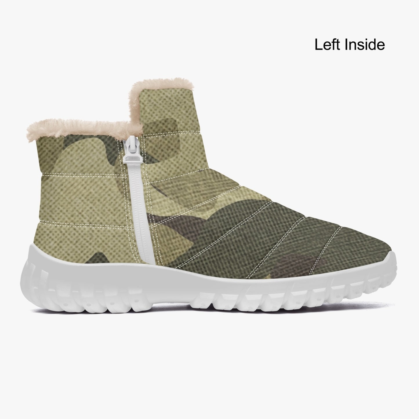 Camo Boots | Cotton-pad Fur Zipper Up | Green Fabric