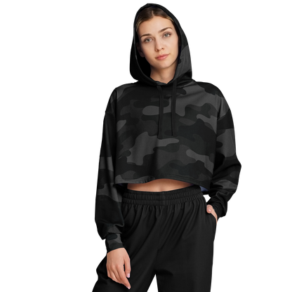 Cropped Hoodie For Women | Black Camouflage