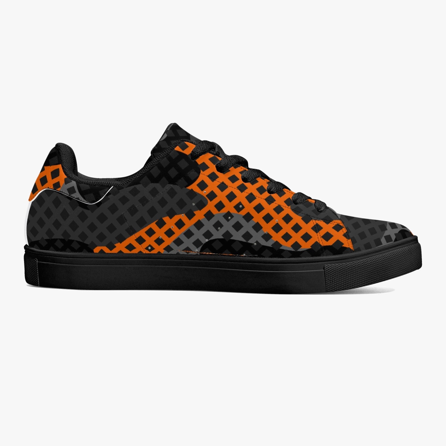 Camo Sneakers | Classic Low-Top Leather | Orange & Black Pixel