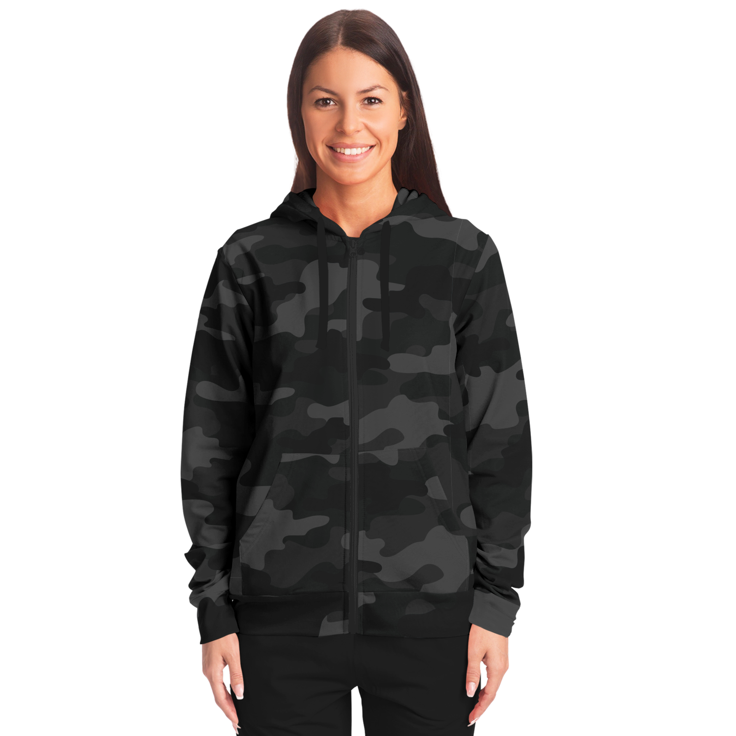 Zip-Up Hoodie | Black Camouflage