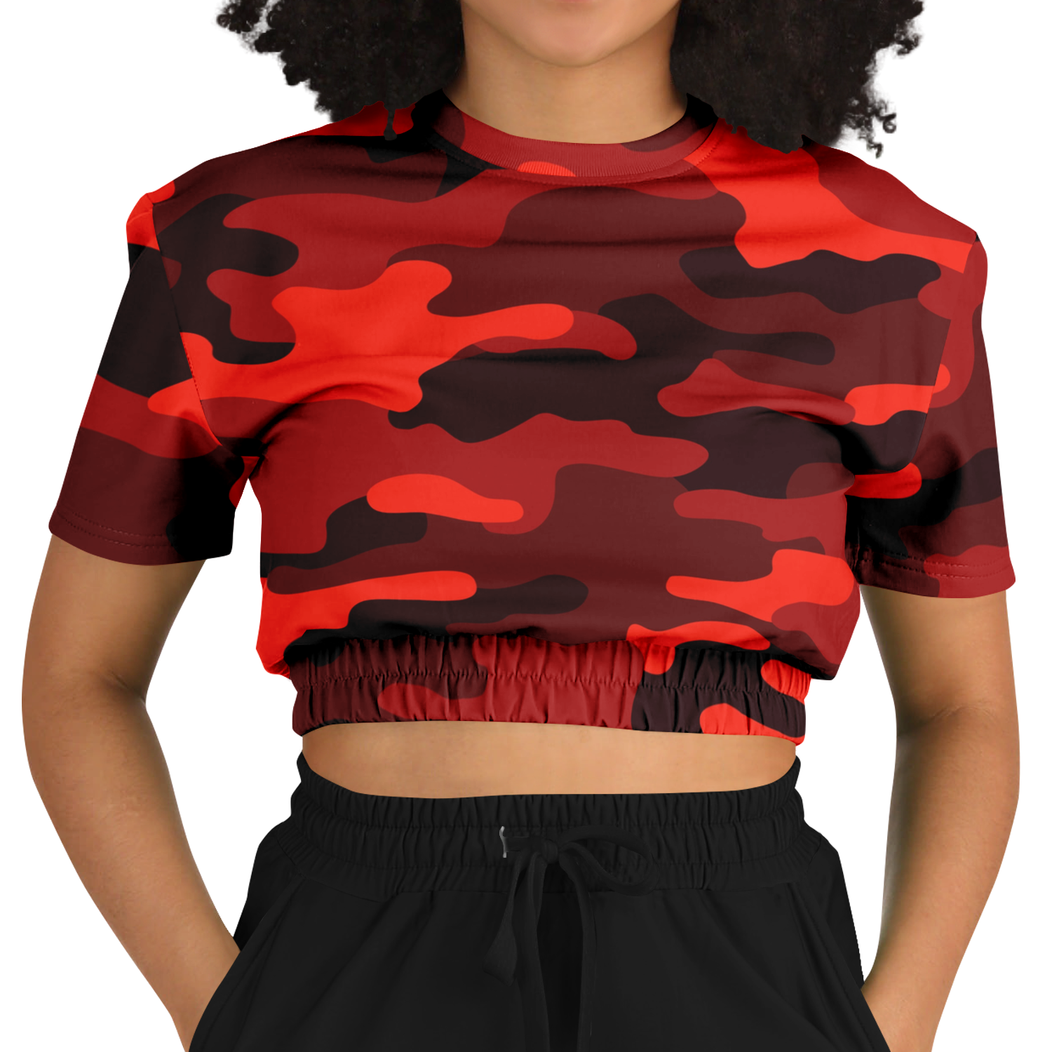 Camo Crop Top Sweatshirt | Scarlet Red & Black Camouflage