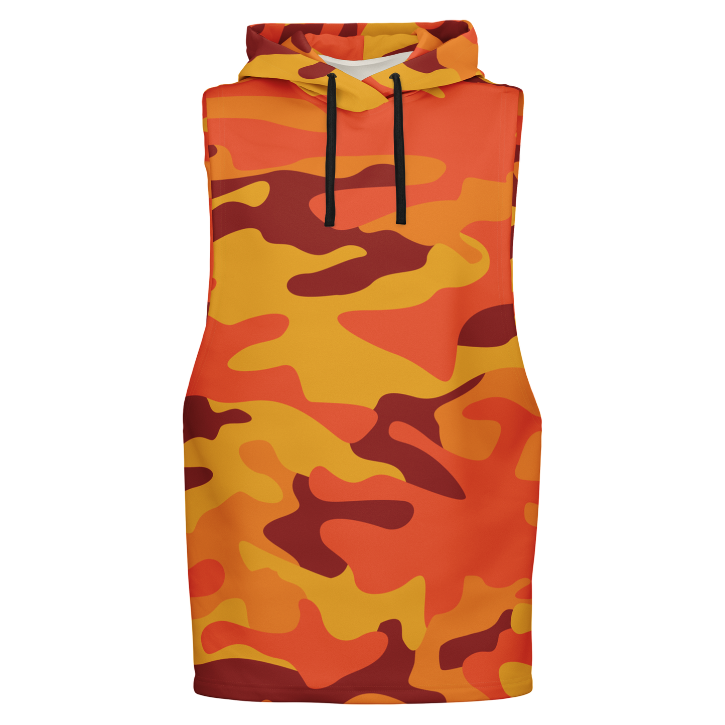 Sleeveless Hoodie | Orange & Red Camouflage