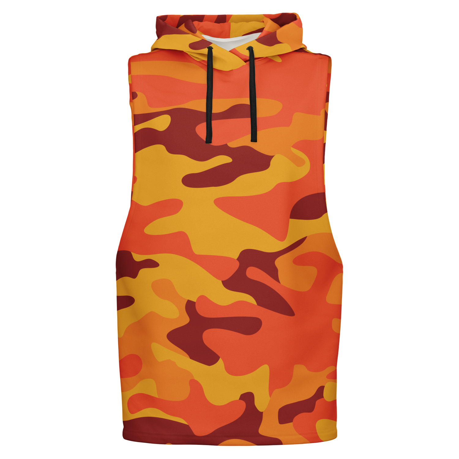 Sleeveless Hoodie | Orange & Red Camouflage