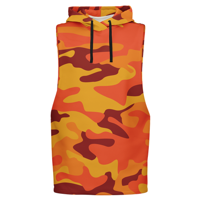 Sleeveless Hoodie | Orange & Red Camouflage