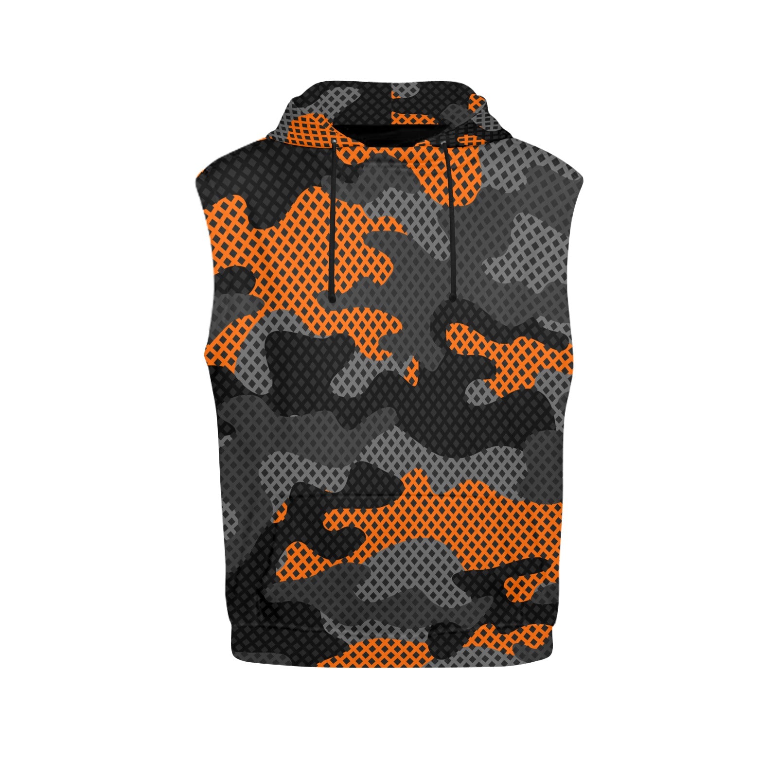 Sleeveless Camo Hoodie For Women | Orange and Black Pixel