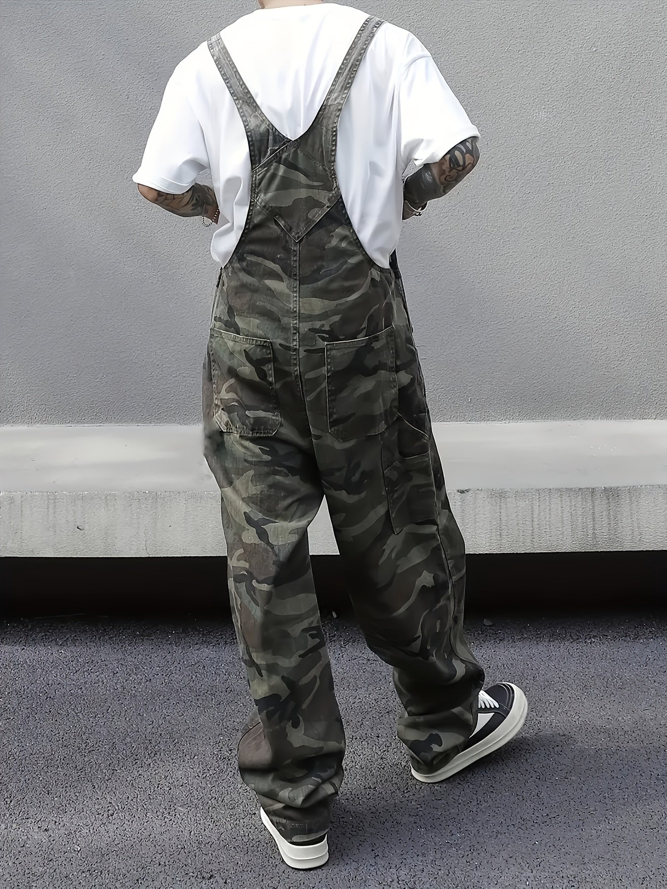 Camo Cargo Denim Overalls for Men | 100% Cotton, Loose Fit