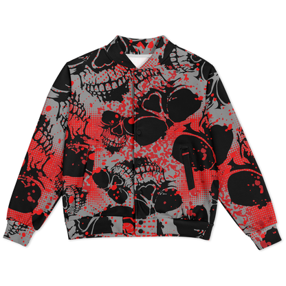 Baseball Jacket | Grunge Skulls Print in Red & Black | Unisex