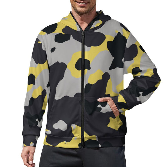 Zip Camo Hoodie | Yellow, Black & Silver Camouflage