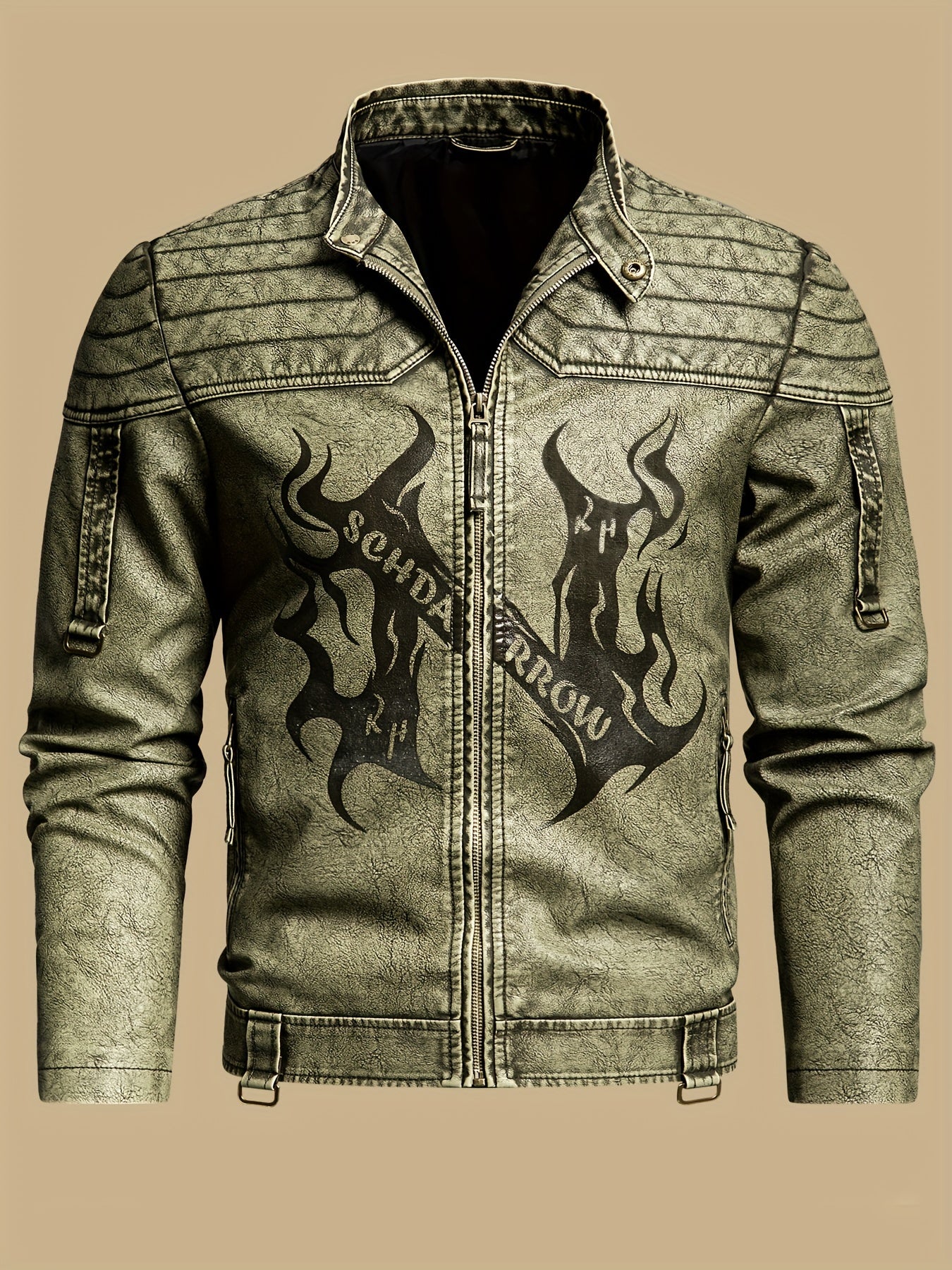 Men's Vintage Faux Leather Motorcycle Jacket | Short Sleeve