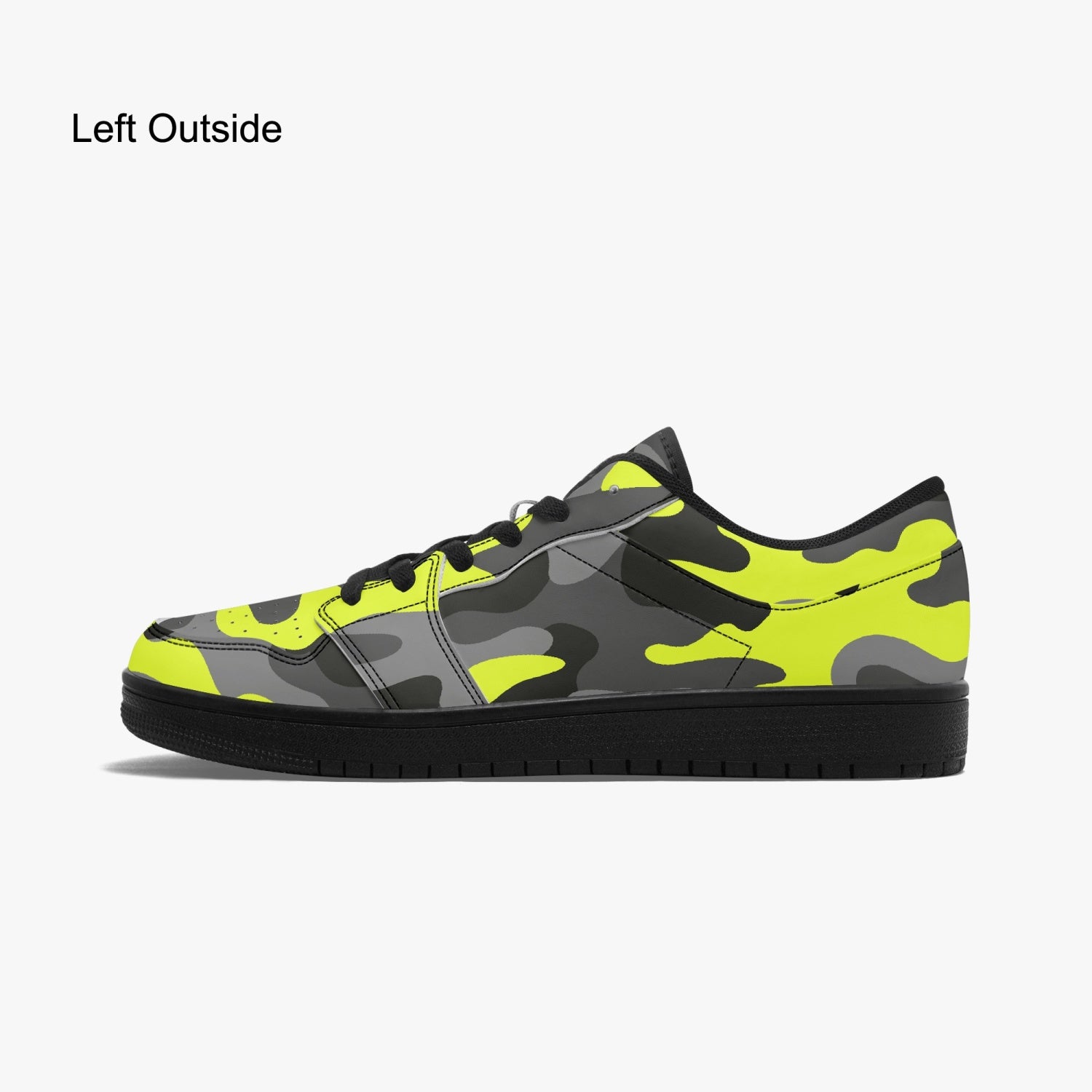 Camo Sneakers | Black Yellow Low-Top Leather Camouflage Shoes