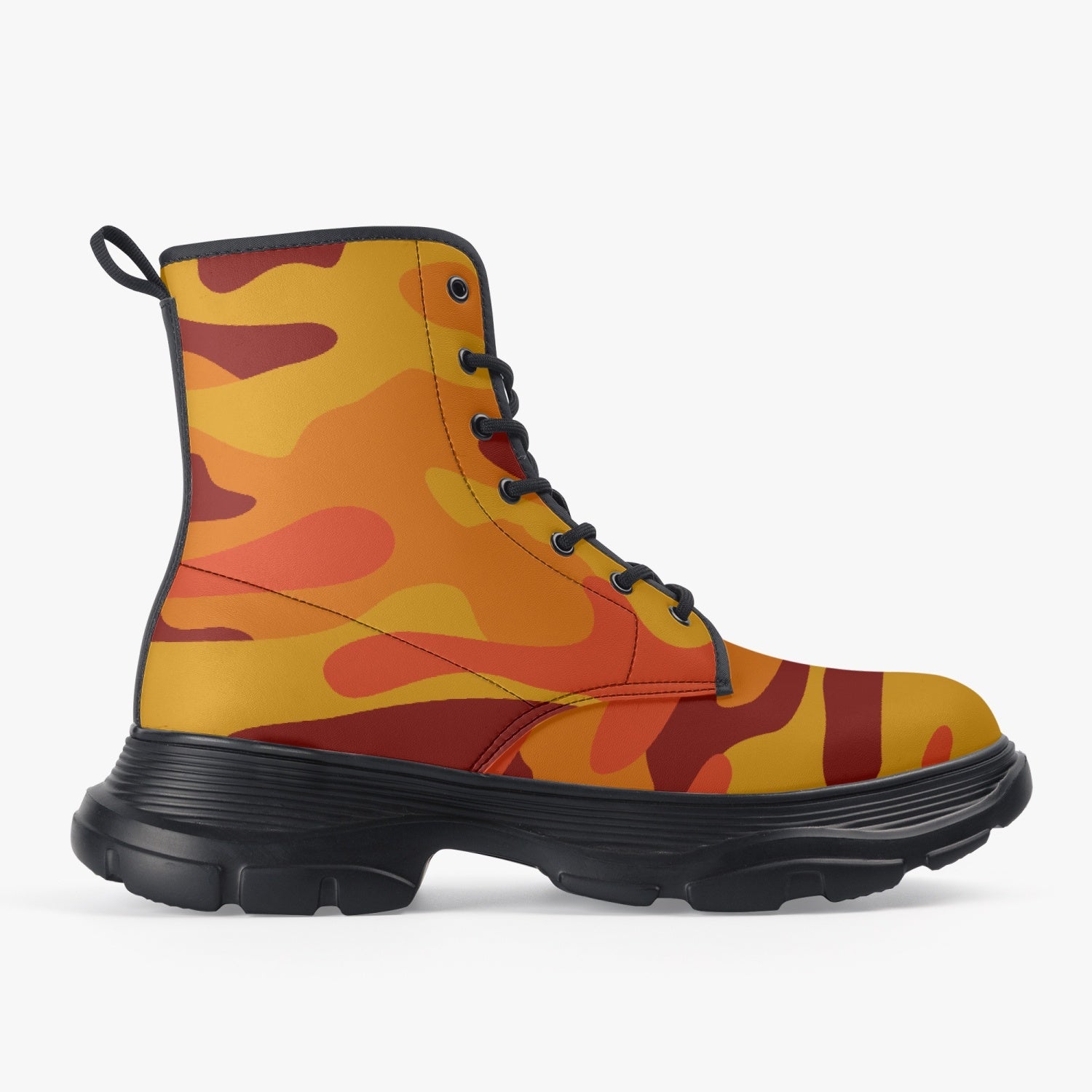 Chunky Boots | Leather in Orange & Red Camouflage