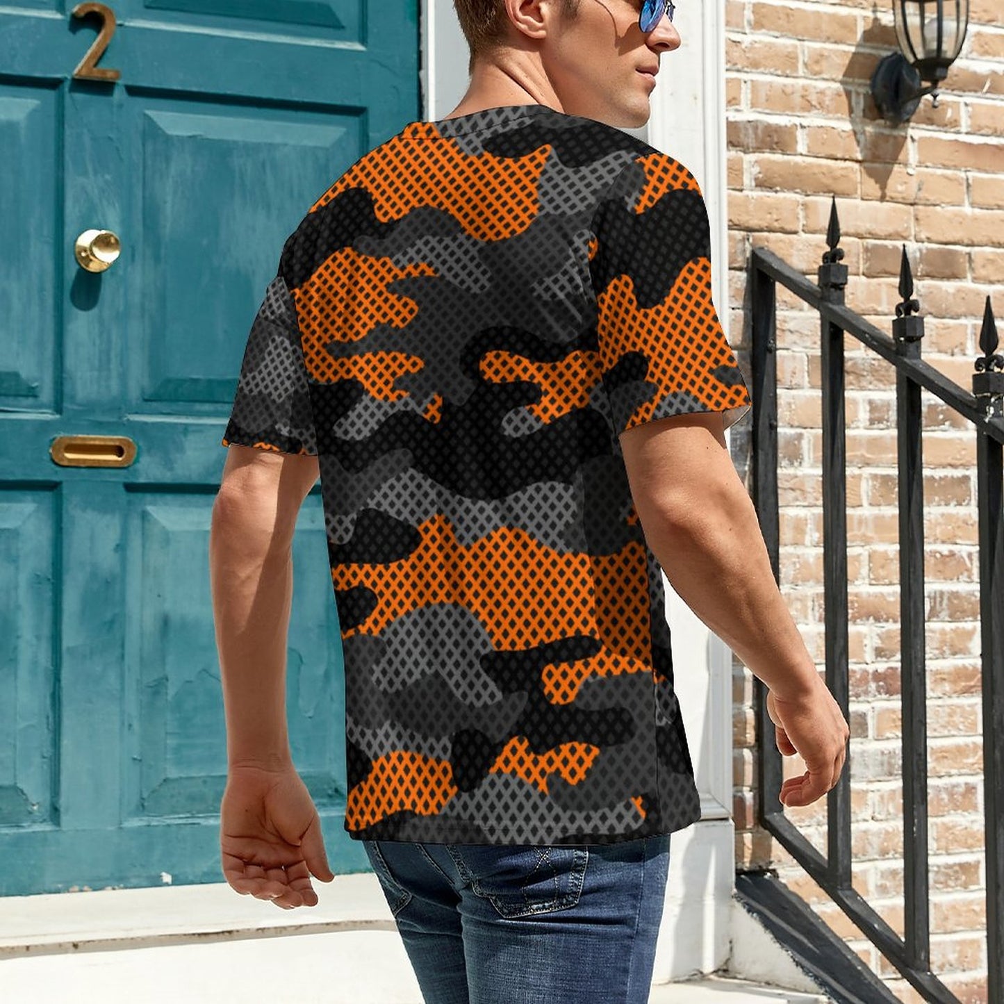 Camo Shirt | Black & Orange Pixel Camouflage T