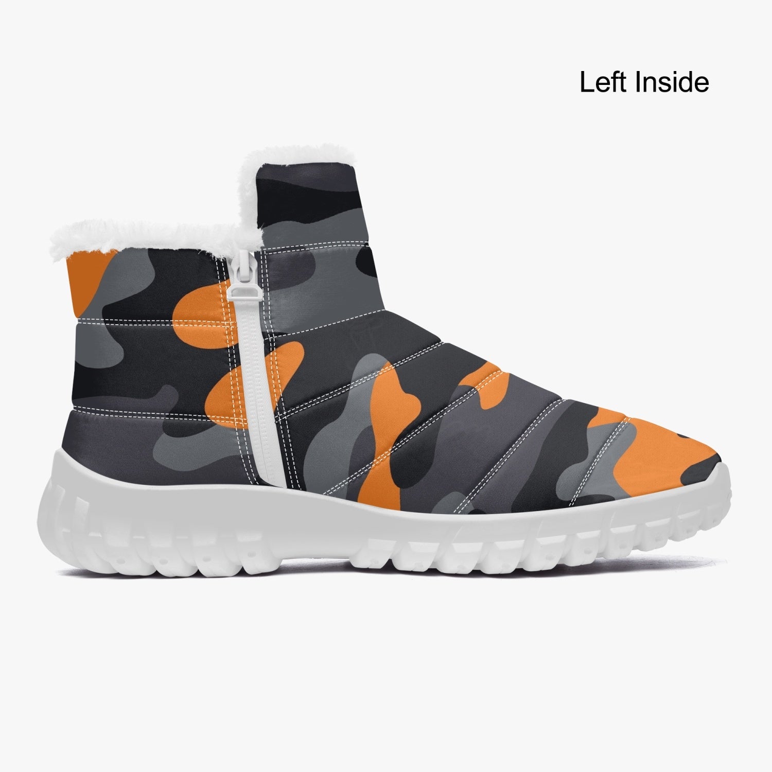 Camo Boots | Cotton-pad Fur Zipper Up | Orange, Black & Gray