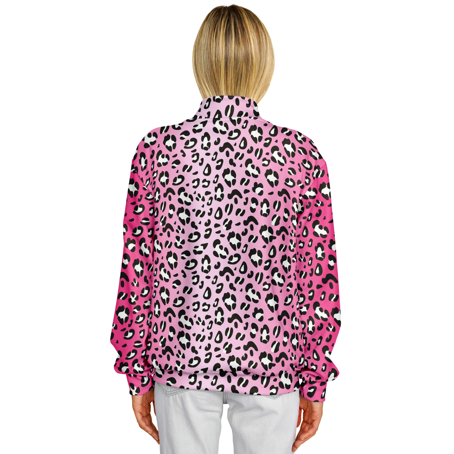 Baseball Jacket in Pink, Black & White Leopard Pattern