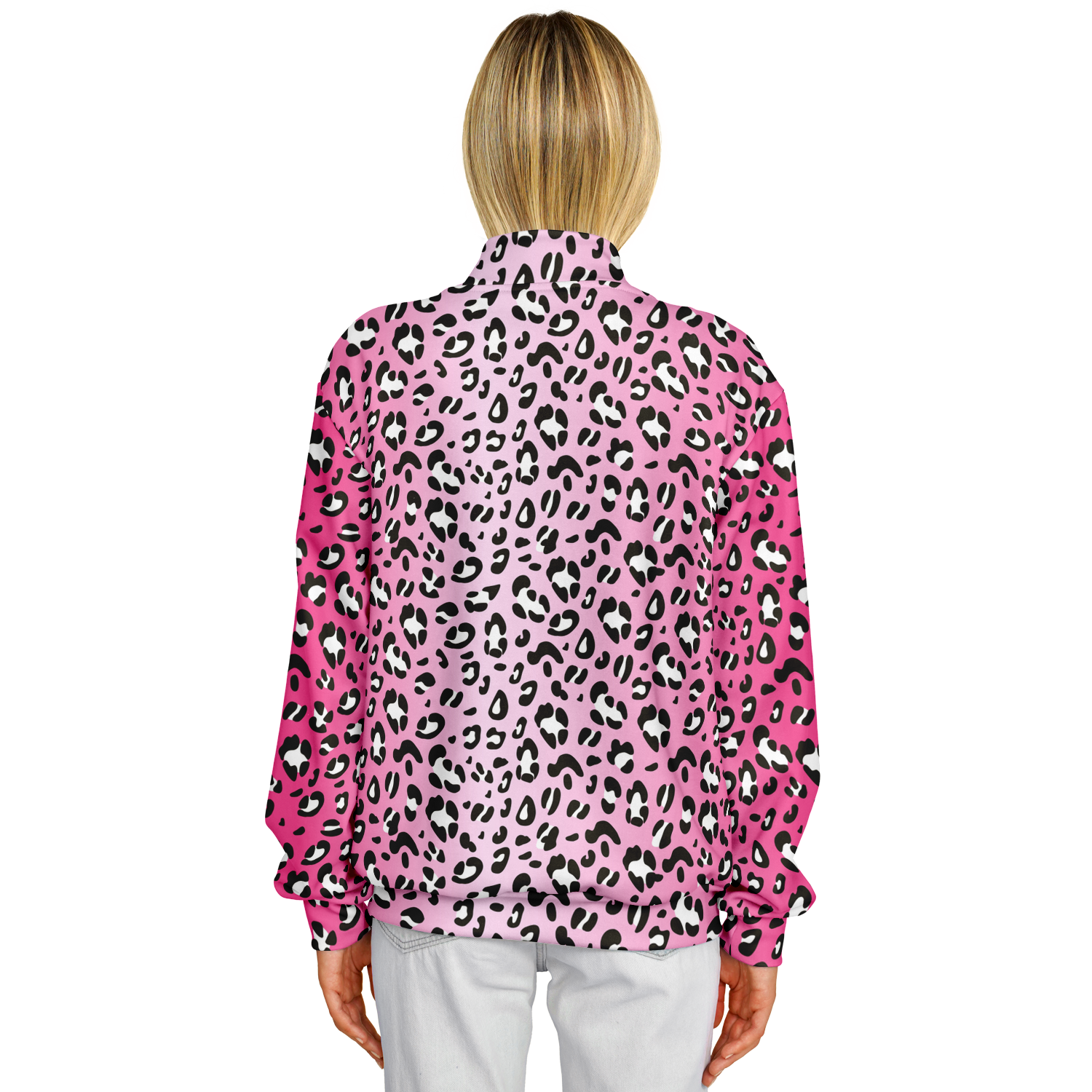 Baseball Jacket in Pink, Black & White Leopard Pattern