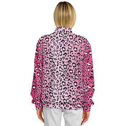 Baseball Jacket in Pink, Black & White Leopard Pattern