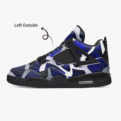 Giraffe Jordans AJ4 | Blue and Black Leather Sneakers