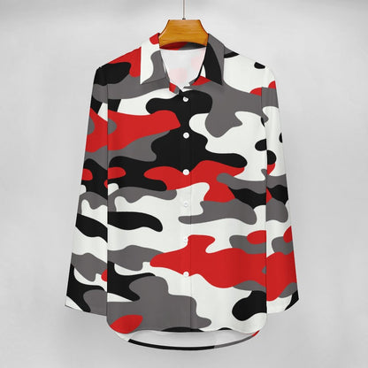 Women's Button-Up Camo Shirt | Red, Black & White