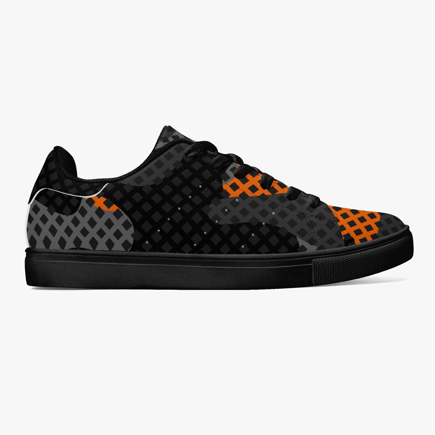 Camo Sneakers | Classic Low-Top Leather | Orange & Black Pixel