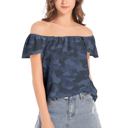 Off The Shoulder Camo Top | Deep Blue Camouflage