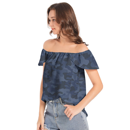 Off The Shoulder Camo Top | Deep Blue Camouflage