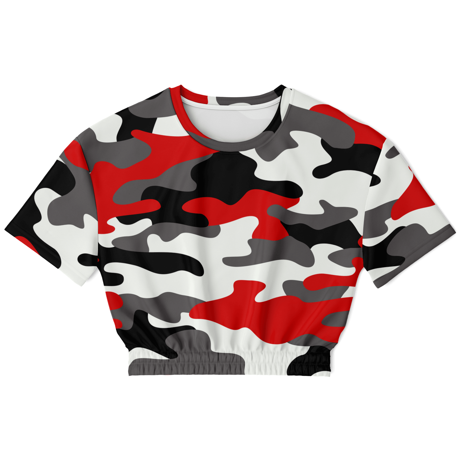 Camo Crop Top Sweatshirt | Red, Black & White Camouflage