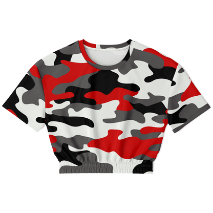 Camo Crop Top Sweatshirt | Red, Black & White Camouflage