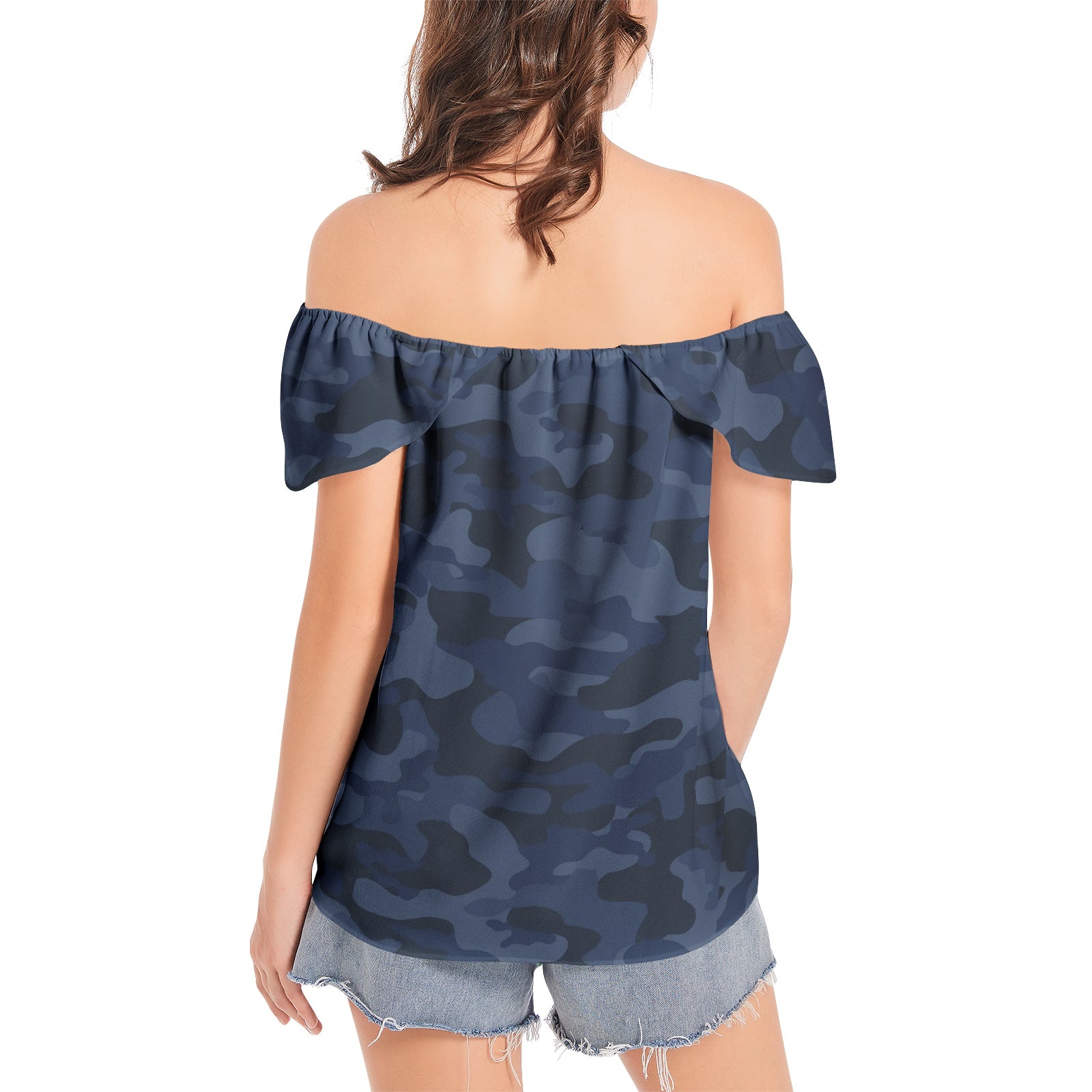 Off The Shoulder Camo Top | Deep Blue Camouflage