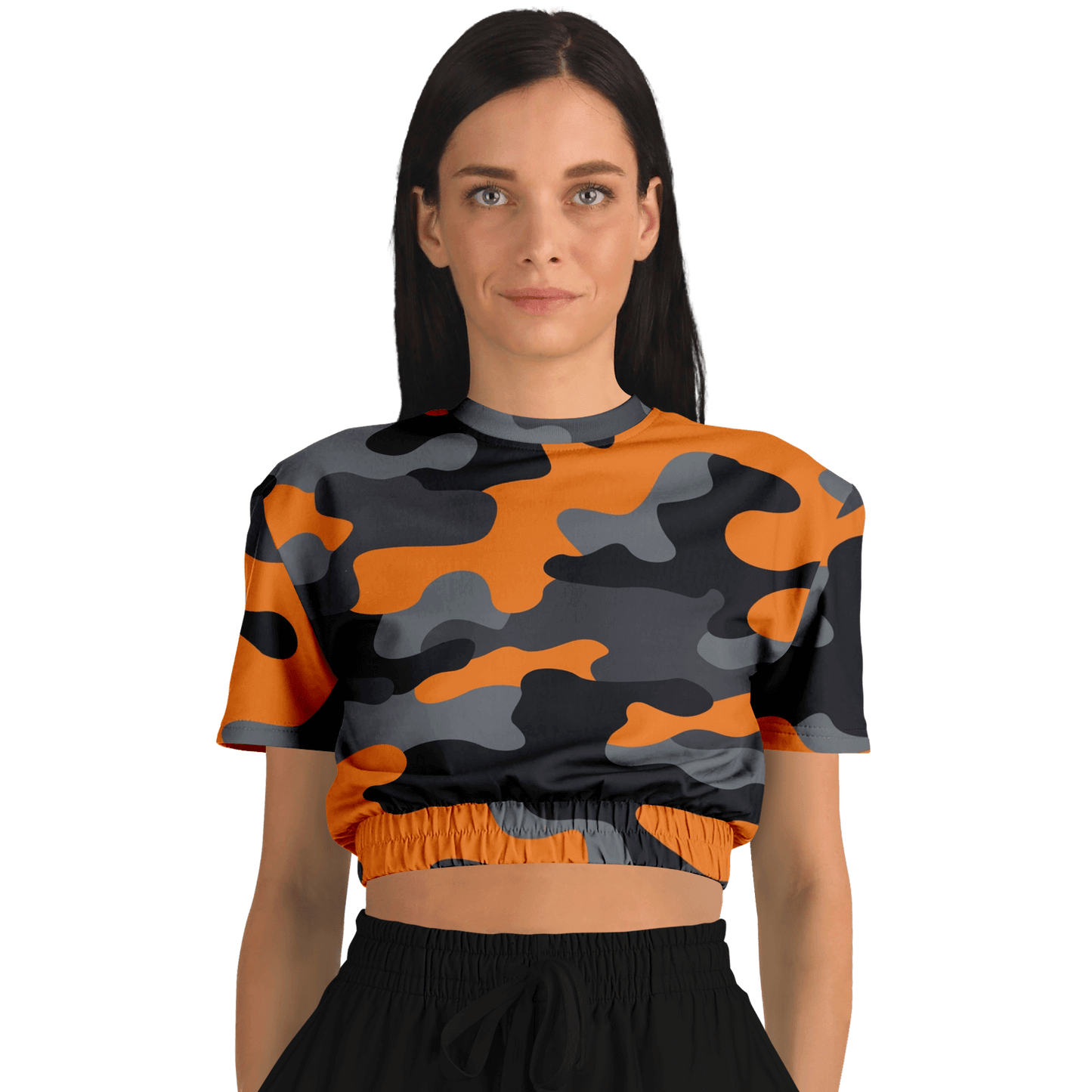 Camo Crop Top Sweatshirt | Orange, Gray & Black Camouflage