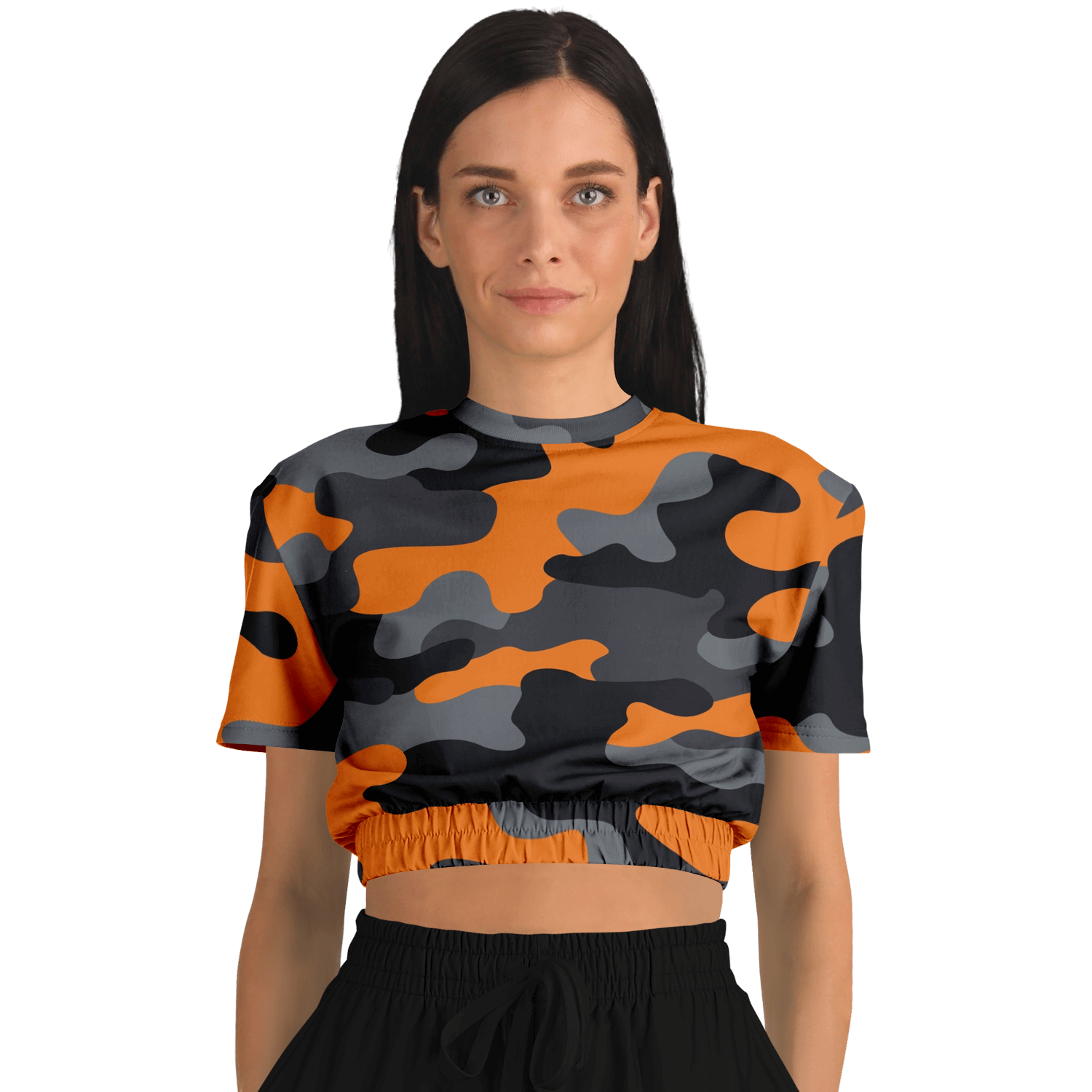 Camo Crop Top Sweatshirt | Orange, Gray & Black Camouflage