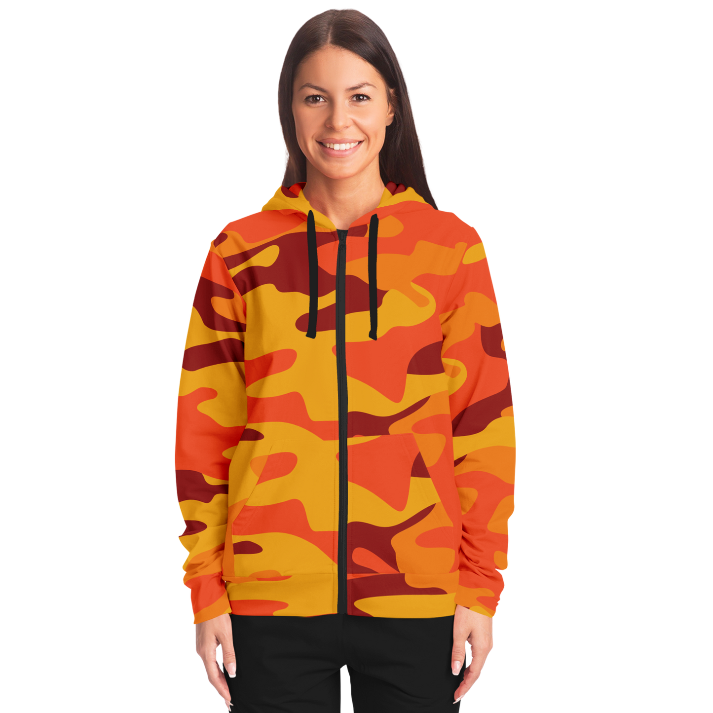 Zip-Up Hoodie | Orange & Red Camouflage