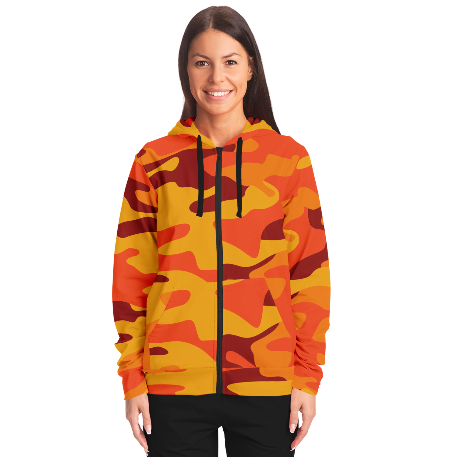 Zip-Up Hoodie | Orange & Red Camouflage