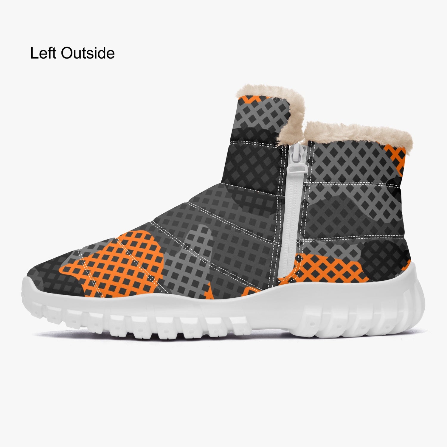 Camo Boots | Cotton-pad Fur Zipper Up | Orange and Black Pixel