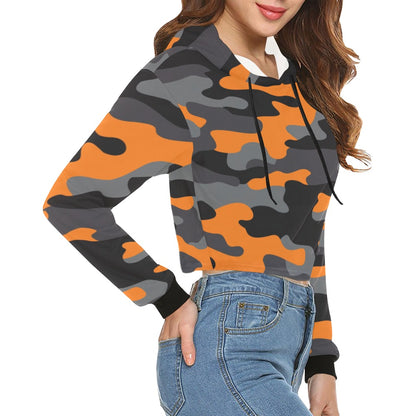 Cropped Camo Hoodie | Tight Fit | Orange, Black, and Gray Camouflage