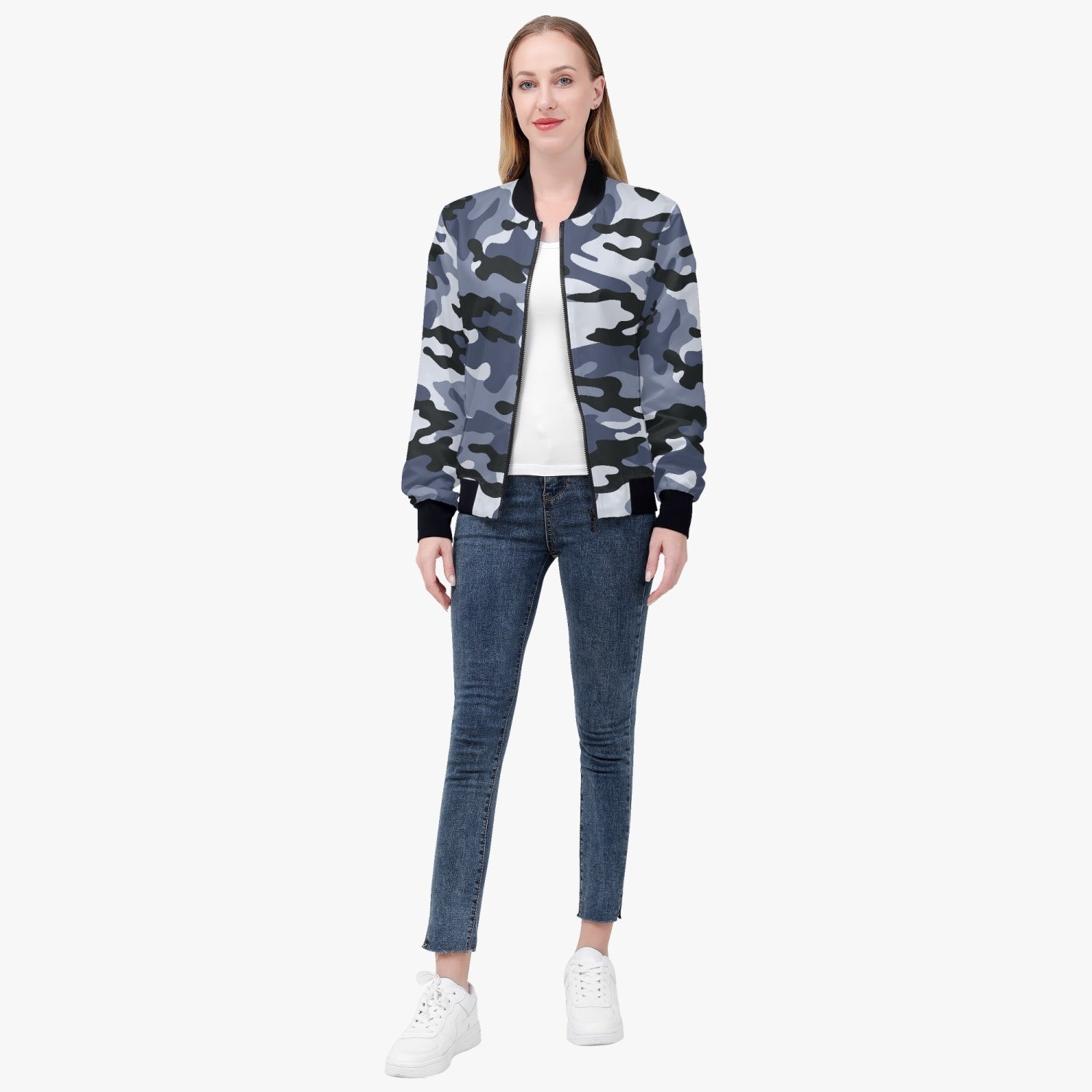 Women's Camo Bomber Jacket | Light Blue Camouflage