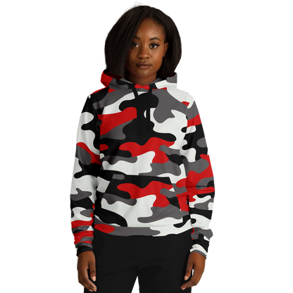 Camo Hoodie | Red, Black & White Camouflage Pullover