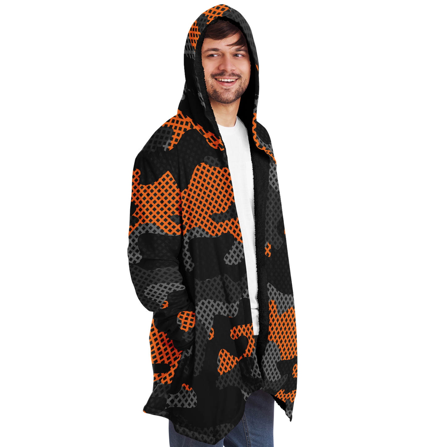 Camo Cloak | Orange & Black Pixel Camouflage | Microfleece