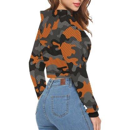 Cropped Camo Hoodie | Tight Fit | Orange and Black Pixel Camouflage