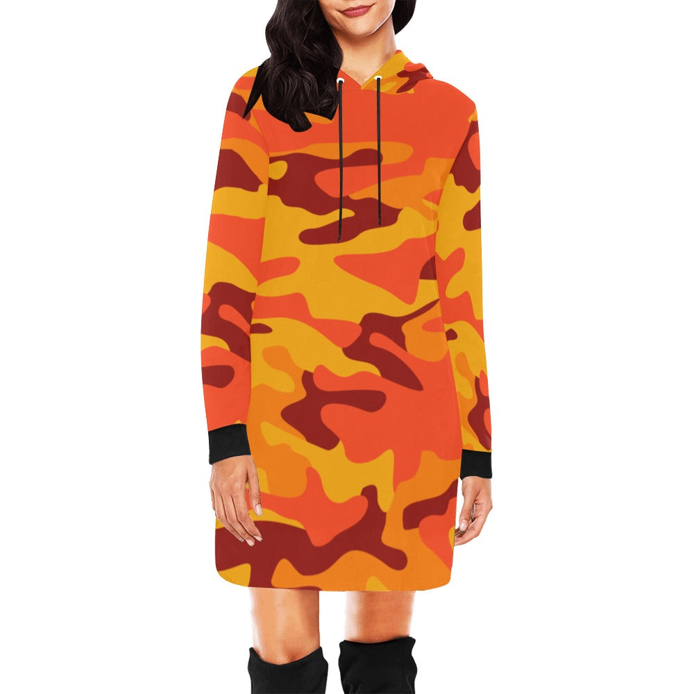 Camo Hoodie Dress | Orange and Red Camouflage