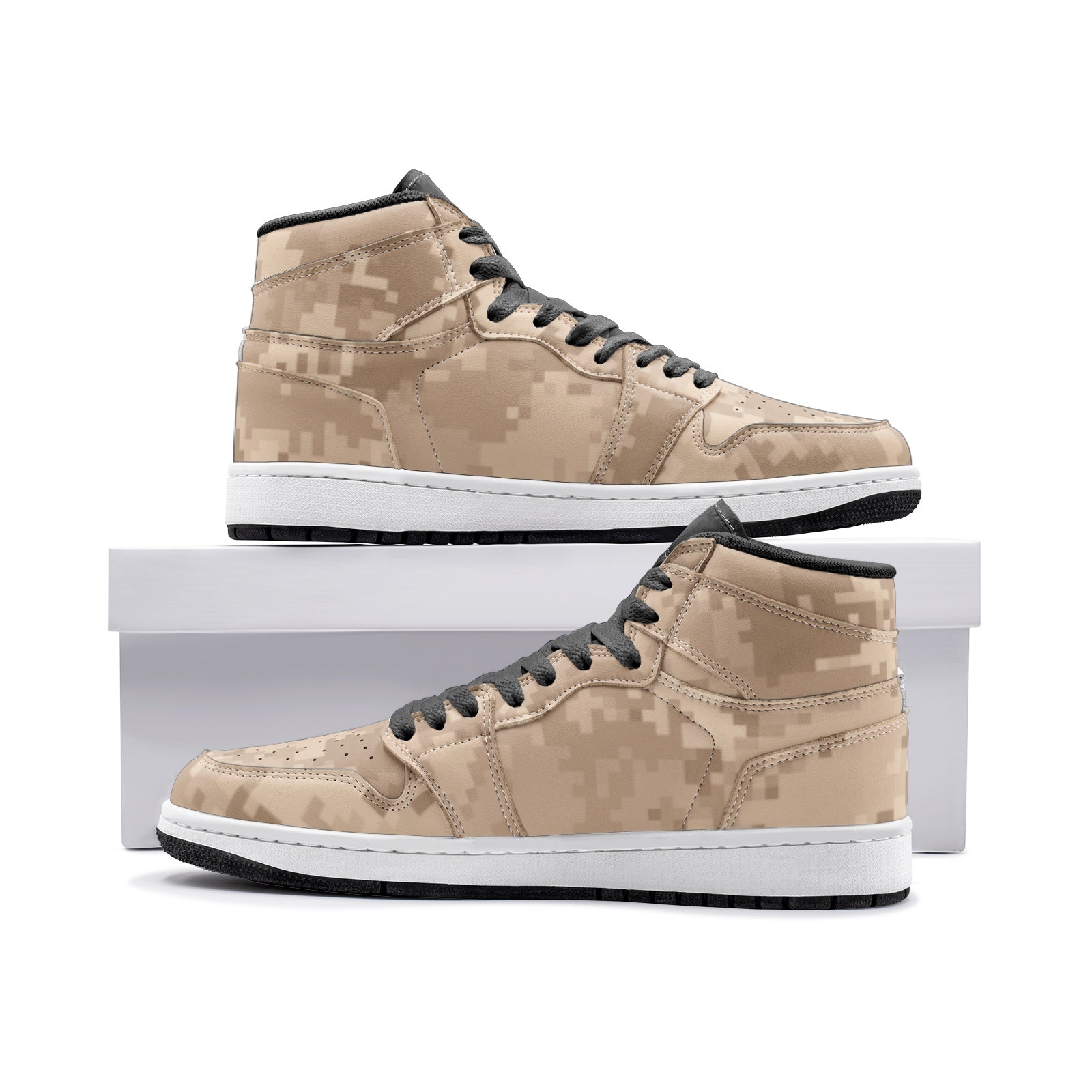 Brown Camo Sneakers | High Top Leather | Pixel Camouflage