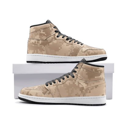 Brown Camo Sneakers | High Top Leather | Pixel Camouflage