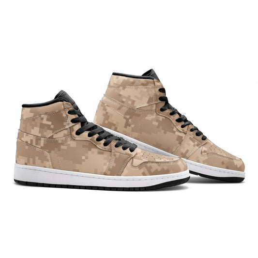 Brown Camo Sneakers | High Top Leather | Pixel Camouflage