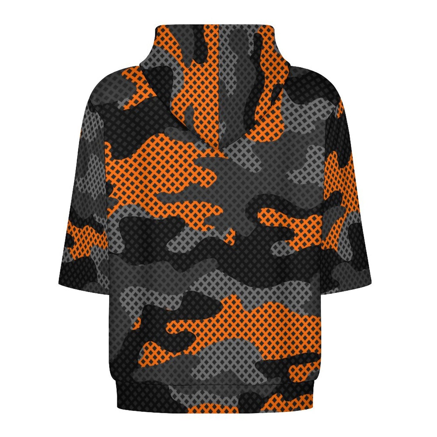 Short Sleeve Hoodie | Black & Orange Pixel Camouflage