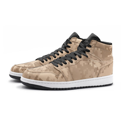 Brown Camo Sneakers | High Top Leather | Pixel Camouflage