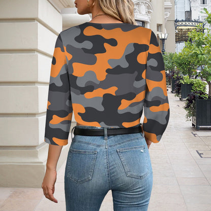 Camo Blazer | Cropped Open Front | Orange, Black and Gray Camouflage