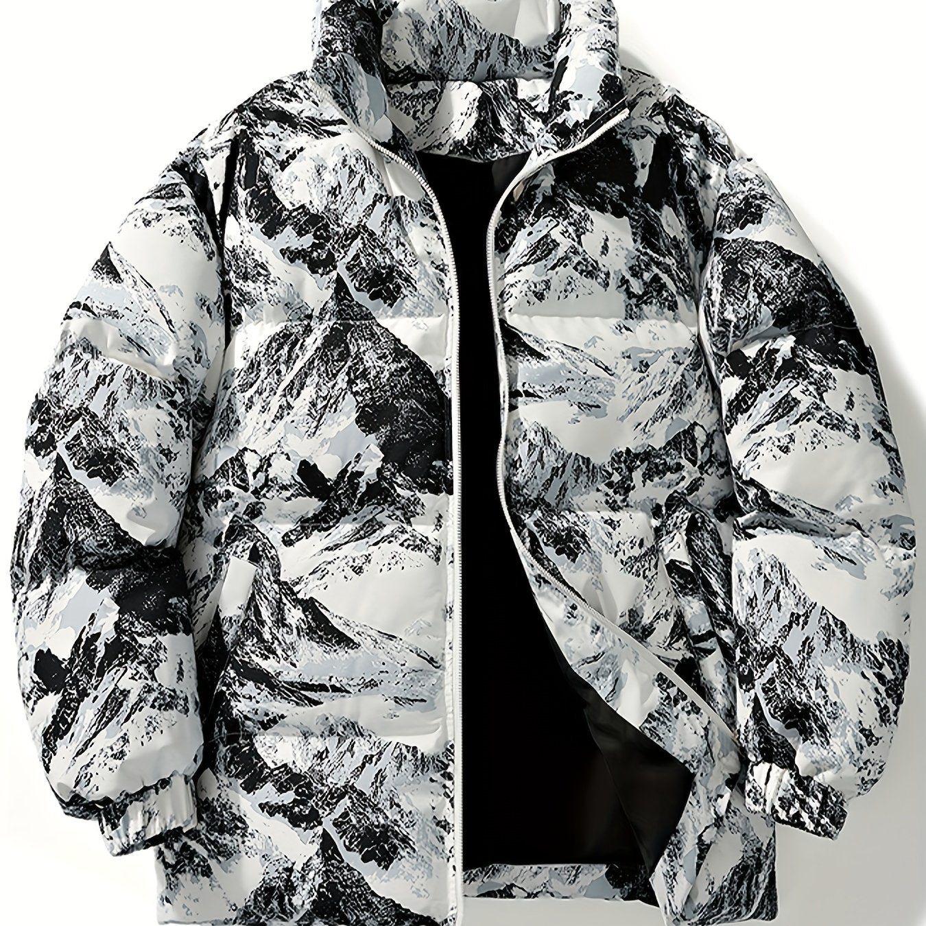 Men's Camo Hooded Puffer Jacket with Zip-Up Front