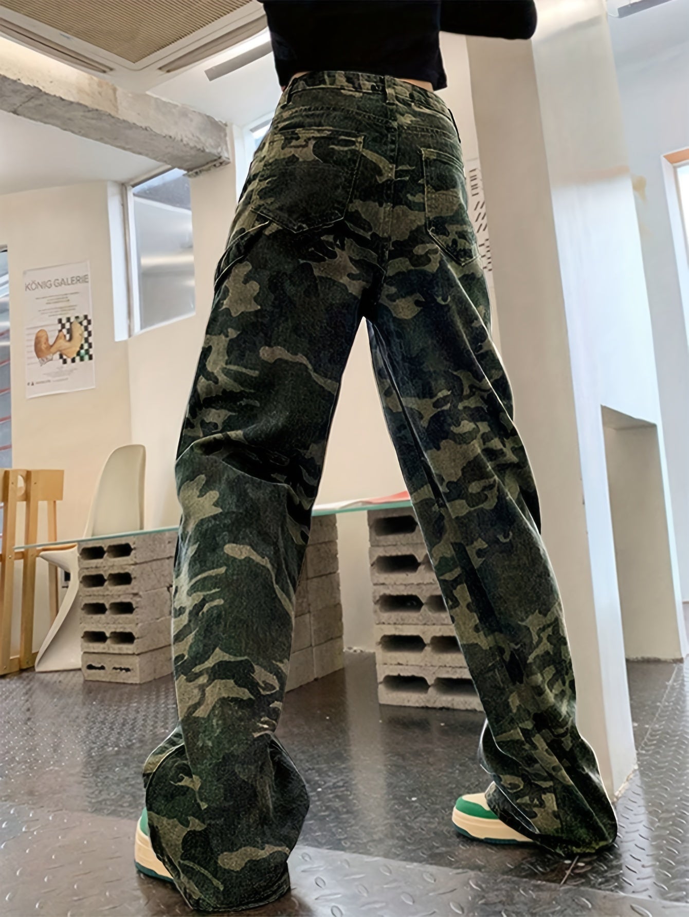 Women's Camo Print Cargo Jeans | Street Style Denim Pants