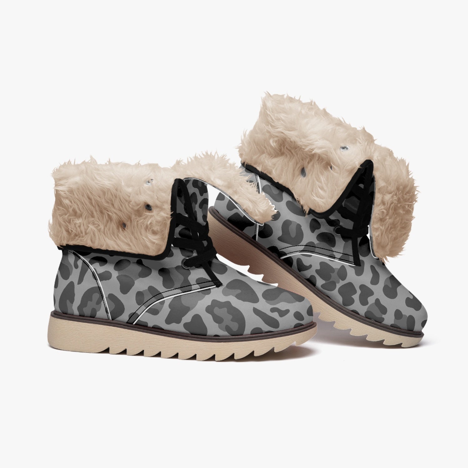 Leopard Boots | Cotton-Pad Fur Lining | Gray and Black