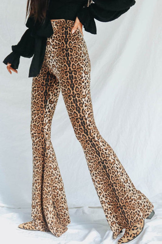 Leopard Print Flare Leg Pants For Women